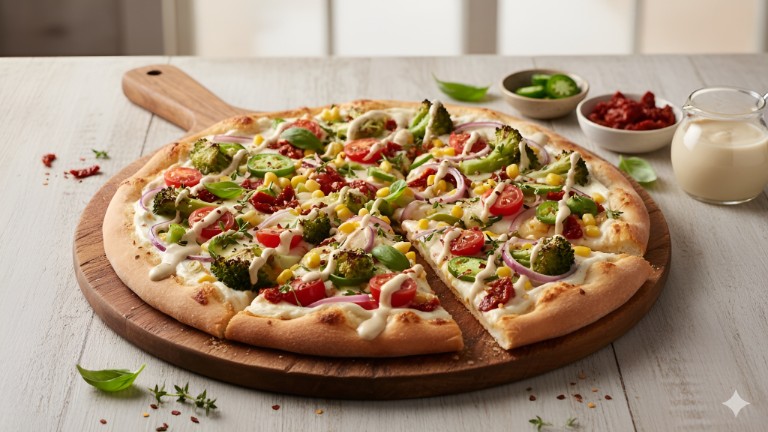 Garden Veggie Cashew-Drizzle Pizza recipe photo