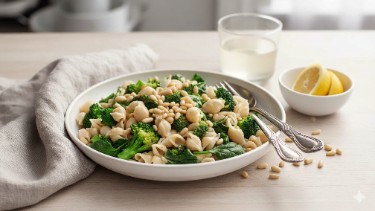 Lemony White Bean Vegan Pasta with Broccoli