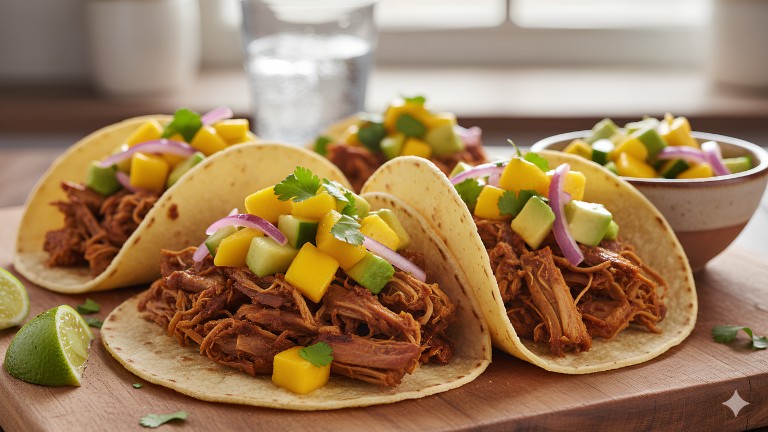 Spiced Jackfruit & Mango-Avocado Vegan Tacos recipe photo